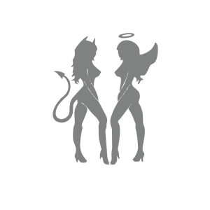 Şeytan ve Melek Kadın Araba Stickeri 17x17 Cm Gri