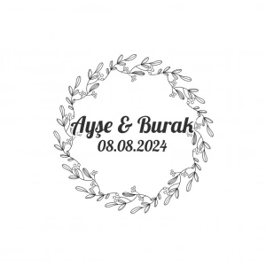 Altın Halkalı Yaprak Çelenk Etiketi Kına Nişan Düğün 3x3 cm özel etiket / 50 adet sticker