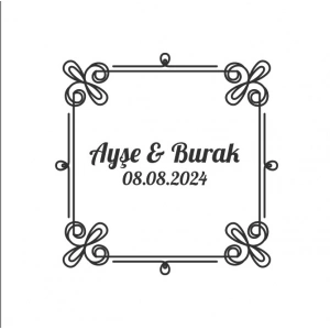 Dörtgen Çiçekli Çelenk Etiketi Kına Nişan Düğün 3x3 cm özel etiket / 50 adet sticker