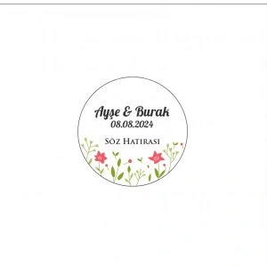 Yuvarlak Geyik Boynuzlu Çiçek Etiketi Kına Nişan Düğün 3x3 cm özel etiket / 50 adet sticker