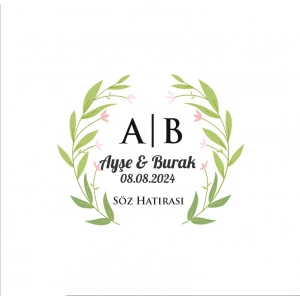 Dörtgen Çiçekli Çelenk Etiketi Kına Nişan Düğün 3x3 cm özel etiket / 50 adet sticker