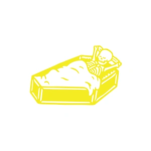 Tabutta Uyuyan İskelet Araba Stickeri 17x17 Cm Sarı