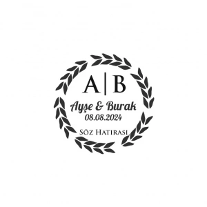 Yuvarlak Yaprak Çelengi Etiketi Kına Nişan Düğün 3x3 cm özel etiket / 50 adet sticker