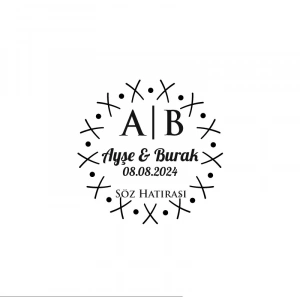 Çarpı ve Noktalı Çerçeveli Yuvarlak Mühür Kına Nişan Düğün 3x3 cm özel etiket / 50 adet sticker