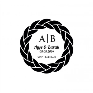 Kalın Örgülü Çerçeveli Yuvarlak Mühür Kına Nişan Düğün 3x3 cm özel etiket / 50 adet sticker