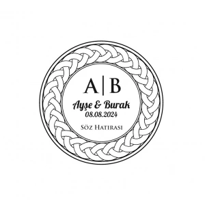 Çift Çizgili Örgülü Çerçeveli Yuvarlak Mühür Kına Nişan Düğün 3x3 cm özel etiket / 50 adet sticker