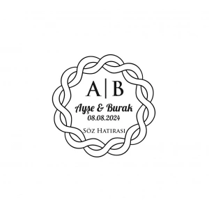 Dalgalı Örgülü Çerçeveli Yuvarlak Mühür Kına Nişan Düğün 3x3 cm özel etiket / 50 adet sticker