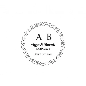 İkili Örgülü Çerçeveli Yuvarlak Mühür Kına Nişan Düğün 3x3 cm özel etiket / 50 adet sticker