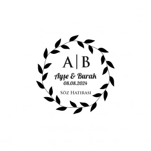 Kalın Yapraklı Çelenk Mühür Kına Nişan Düğün 3x3 cm özel etiket / 50 adet sticker