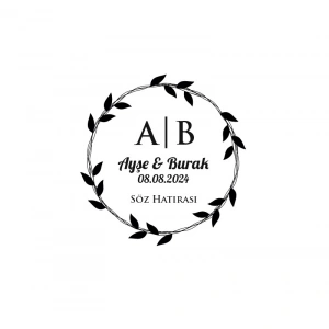 Sargılı Yapraklı Çelenk Mühür Kına Nişan Düğün 3x3 cm özel etiket / 50 adet sticker