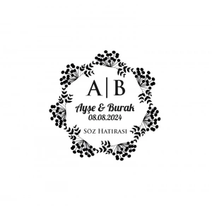 Meyveli Çelenk Mühür Kına Nişan Düğün 3x3 cm özel etiket / 50 adet sticker