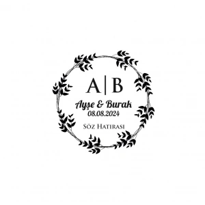 Yapraklı Dal Çerçeveli Yuvarlak Mühür Kına Nişan Düğün 3x3 cm özel etiket / 50 adet sticker