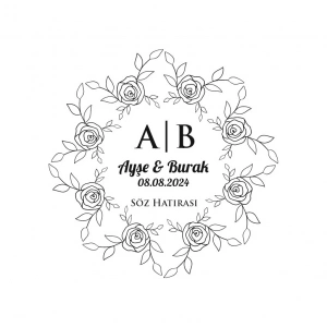 Gül Çerçeveli Yuvarlak Mühür (Çizgi) Kına Nişan Düğün 3x3 cm özel etiket / 50 adet sticker