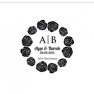 Dolu Gül Çerçeveli Yuvarlak Mühür Kına Nişan Düğün 3x3 cm özel etiket / 50 adet sticker