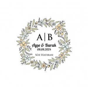 Dişli Kenarlı Dikdörtgen Mühür Kına Nişan Düğün 3x3 cm özel etiket / 50 adet sticker