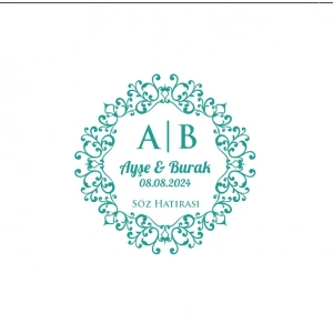 Çentikli Dikdörtgen Mühür Kına Nişan Düğün 3x3 cm özel etiket / 50 adet sticker