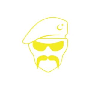 Hilal Bıyıklı Asker Araba Sticker 17x17 Cm Sarı