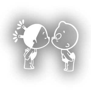 Bebekler Araba Sticker 17x17 Cm Beyaz