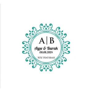 Yuvarlak Köşeli Kare Mühür (Basit Çerçeveli) Kına Nişan Düğün 3x3 cm özel etiket / 50 adet sticker