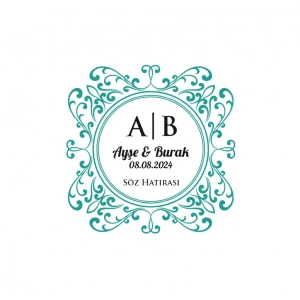 Çift Çerçeveli Kare Mühür Kına Nişan Düğün 3x3 cm özel etiket / 50 adet sticker