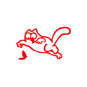 Komik Kedi Araba Sticker 17x17 Cm Kırmızı