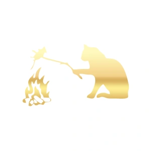 Kamp Yapan Kedi Araba Sticker 17x17 Cm Gold