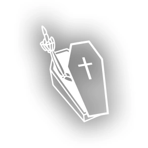 Tabuttan Çıkan İskelet Araba Sticker 17x17 Cm Beyaz