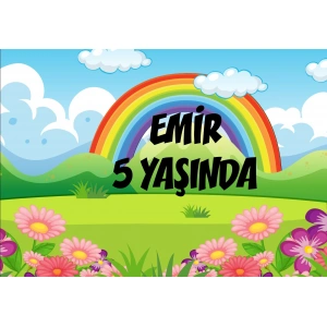 Orman ve Gökkuşağı Temalı Doğum Günü Afişi - 100x150 Cm