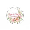 Pembe Gül ve Tomurcuk Çelenk Etiketi Kına Nişan Düğün 3x3 cm özel etiket / 50 adet sticker