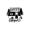Happy Camper Sticker 17x17 Cm Siyah