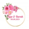 Dörtgen Çiçekli Çelenk Etiketi Kına Nişan Düğün 3x3 cm özel etiket / 50 adet sticker