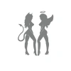 Şeytan ve Melek Kadın Araba Stickeri 17x17 Cm Gri