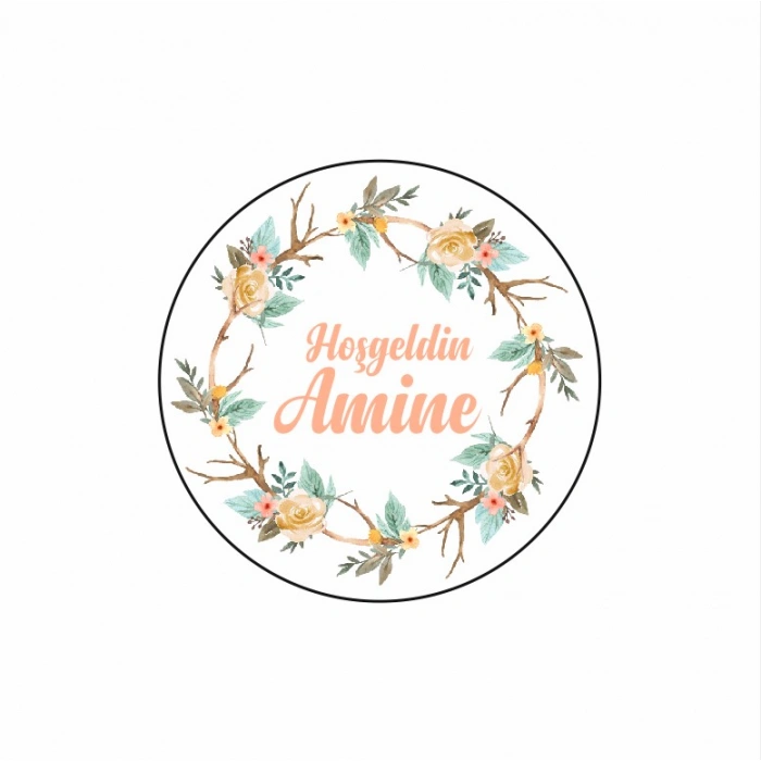 Yuvarlak Çiçek Desenli Kına Nişan Düğün 3x3 cm özel etiket / 50 adet sticker