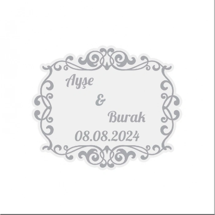 Gri Desenli Kına Nişan Düğün 3x3 cm özel etiket / 50 adet sticker