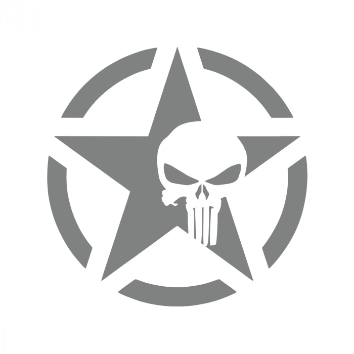 Yıldız Punisher Kurukafa Sticker17x17 Cm Gri