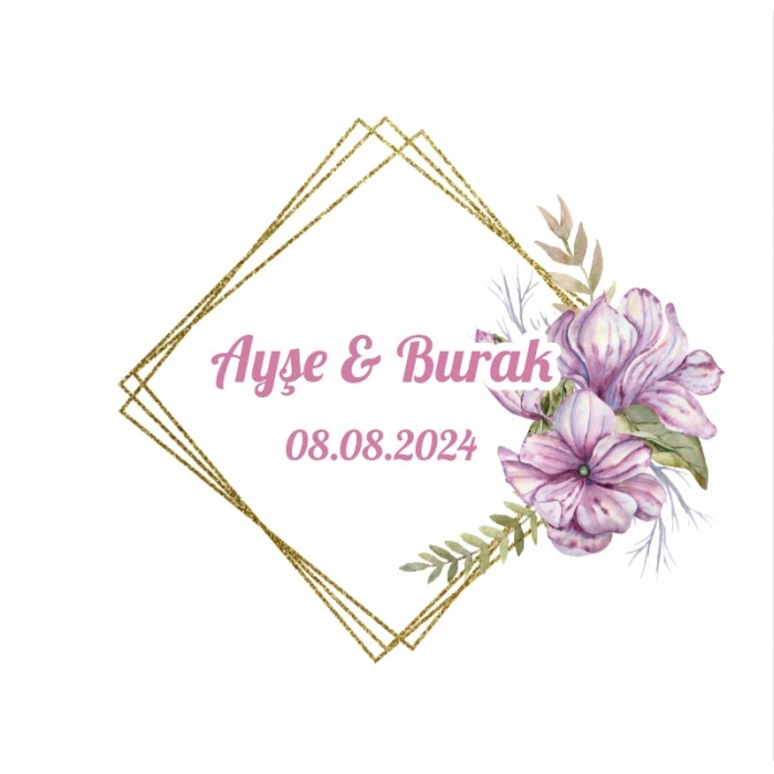 Çiçekli Yuvarlak Kına Nişan Düğün 3x3 cm özel etiket / 50 adet sticker