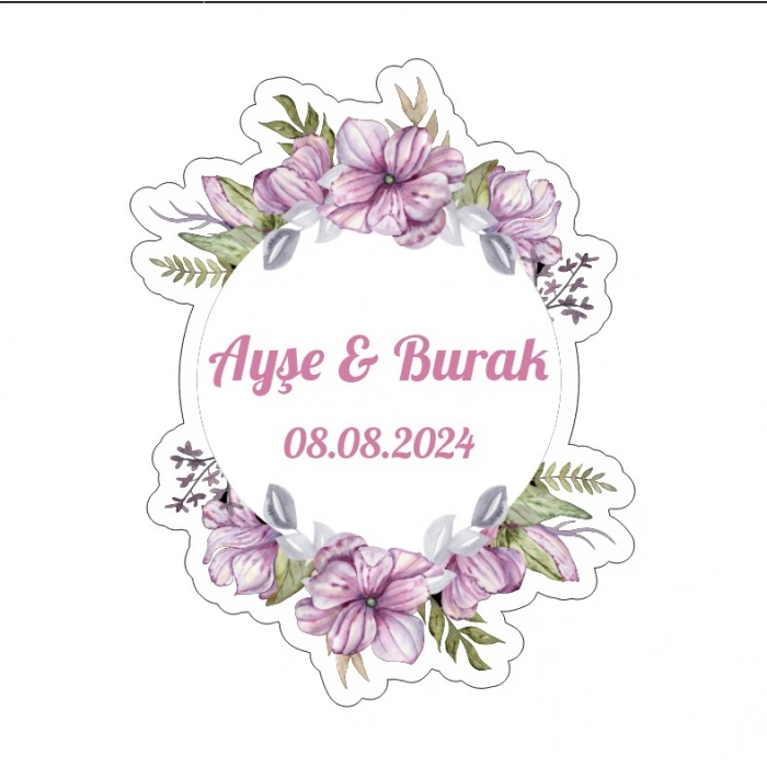 Kare çiçekli Kına Nişan Düğün 3x3 cm özel etiket / 50 adet sticker
