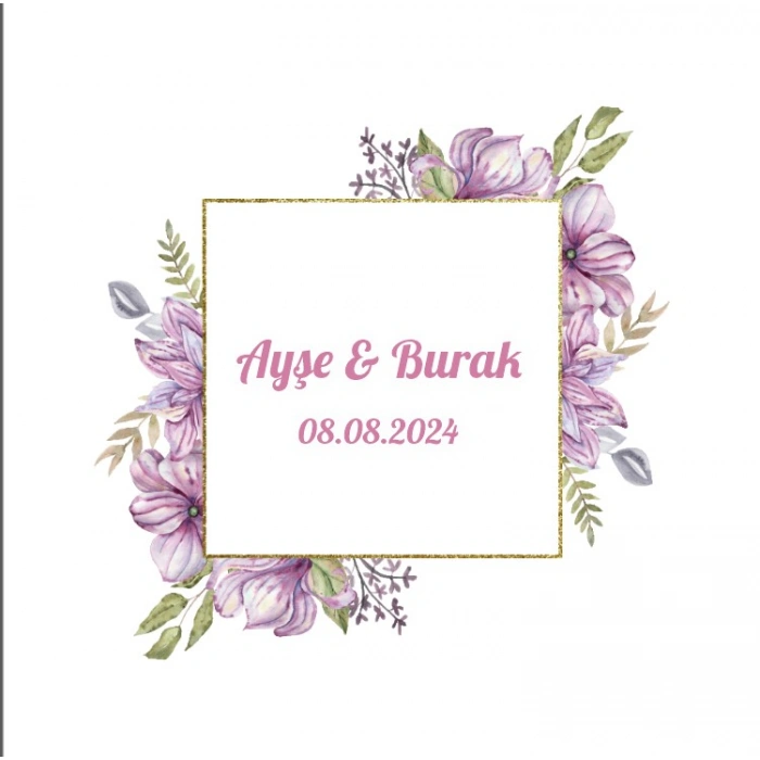 Kare çiçekli Kına Nişan Düğün 3x3 cm özel etiket / 50 adet sticker