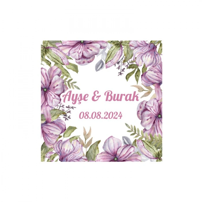 Mor Çiçekli Kına Nişan Düğün 3x3 cm özel etiket / 50 adet sticker