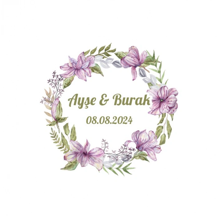 Yuvarlak Yeşil Dallı Kına Nişan Düğün 3x3 cm özel etiket / 50 adet sticker