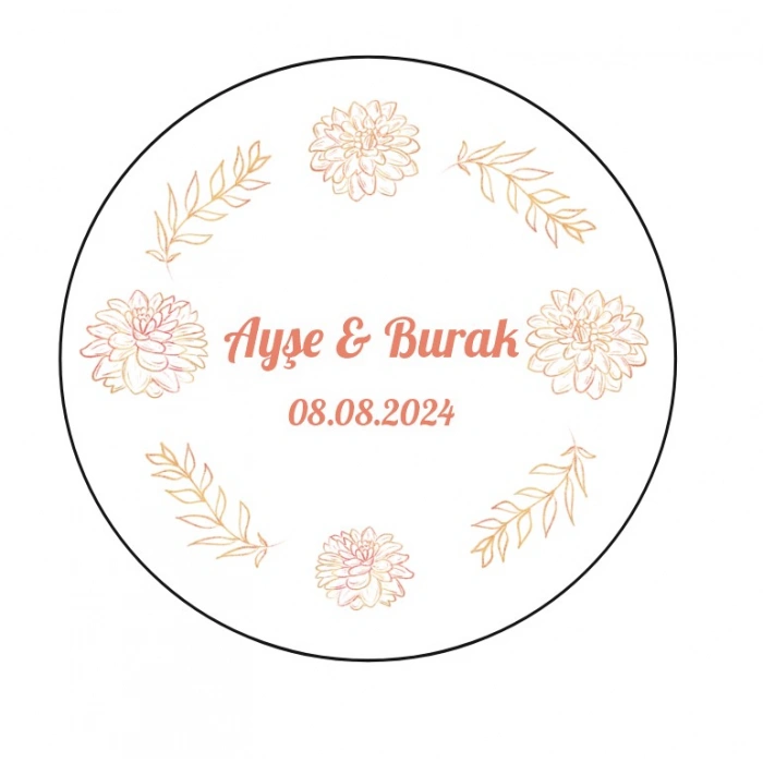 Yuvarşal mor Çiçekli Kına Nişan Düğün 3x3 cm özel etiket / 50 adet sticker