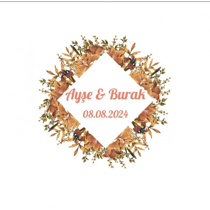 Yuvarlak Turuncu Çiçekli Kına Nişan Düğün 3x3 cm özel etiket / 50 adet sticker