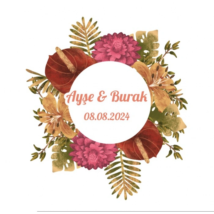 Kare çiçekli Kına Nişan Düğün 3x3 cm özel etiket / 50 adet sticker