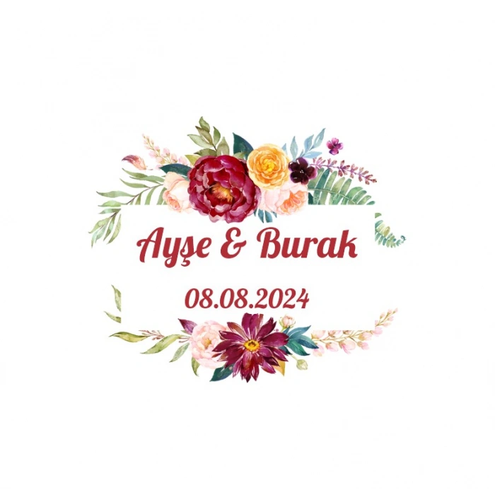 Dikdörtgen Çiçekli Kına Nişan Düğün 3x3 cm özel etiket / 50 adet sticker