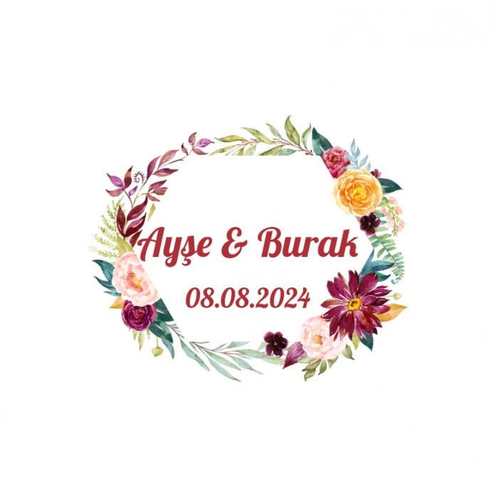 Yuvarlak Çiçekli Kına Nişan Düğün 3x3 cm özel etiket / 50 adet sticker