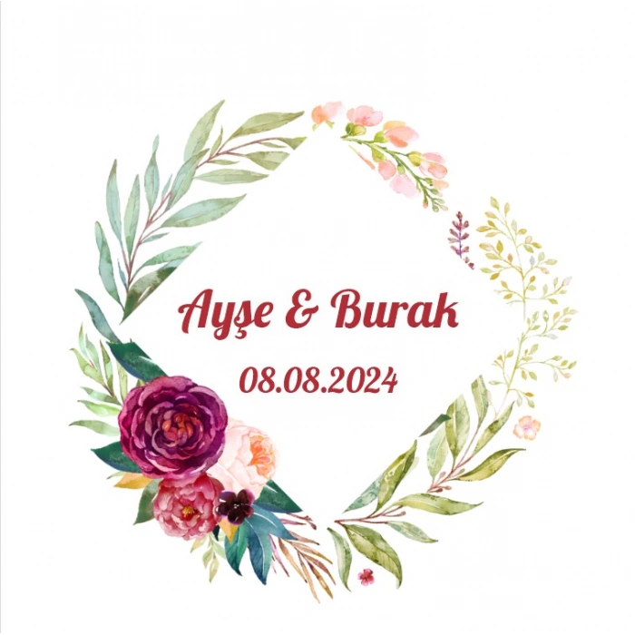 Sonbahar Çiçekleri Düğün Etiketi Kına Nişan Düğün 3x3 cm özel etiket / 50 adet sticker
