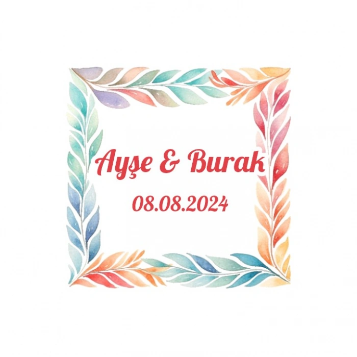 Pastel Yaprak Köşe Etiketi Kına Nişan Düğün 3x3 cm özel etiket / 50 adet sticker