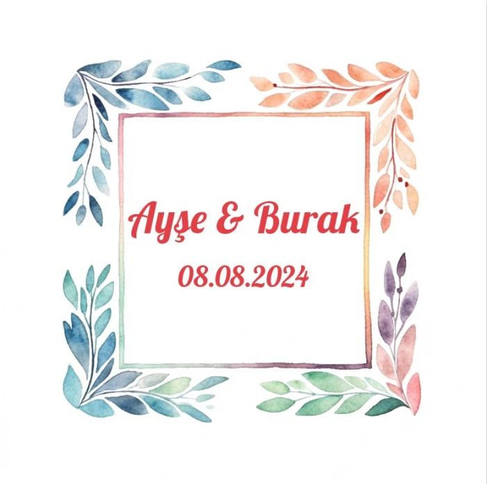 Canlı Yaprak Çerçeve Etiketi Kına Nişan Düğün 3x3 cm özel etiket / 50 adet sticker