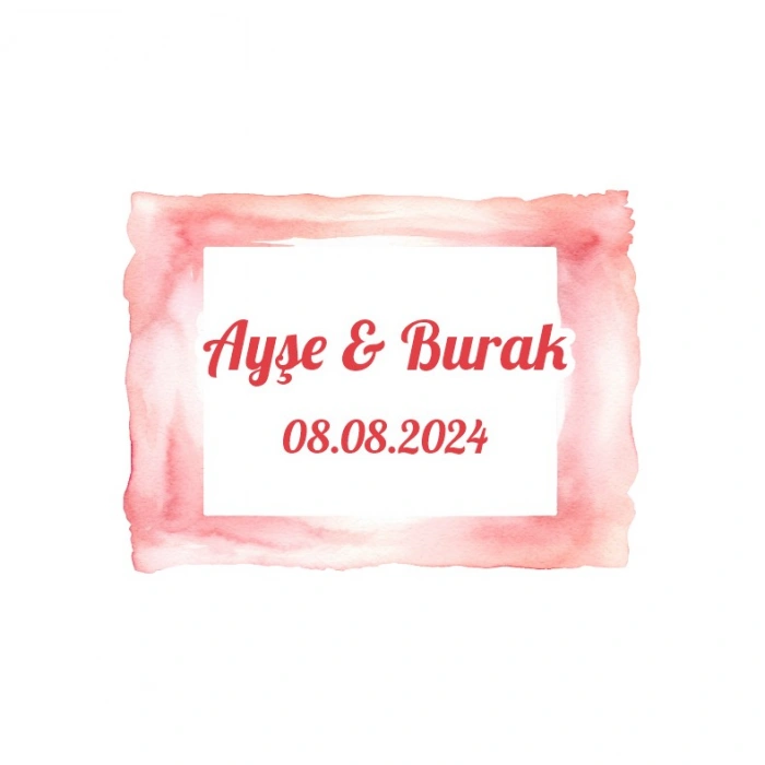 Gün Batımı Suluboya Çerçeve Etiketi Kına Nişan Düğün 3x3 cm özel etiket / 50 adet sticker
