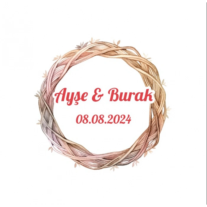Pembe Sulu Boya Çerçeveli Etiket Kına Nişan Düğün 3x3 cm özel etiket / 50 adet sticker